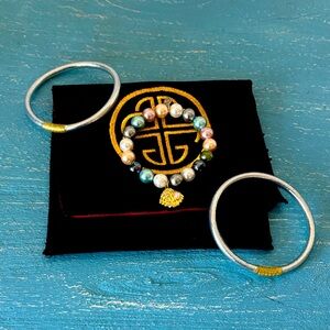 BuDahGirl all weather multi color pearl stretch bracelet with 2 FREE bangles